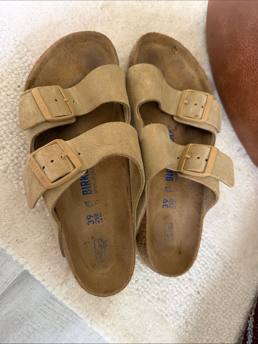 Birkenstock Two-Strap Suede Sandals in Tan